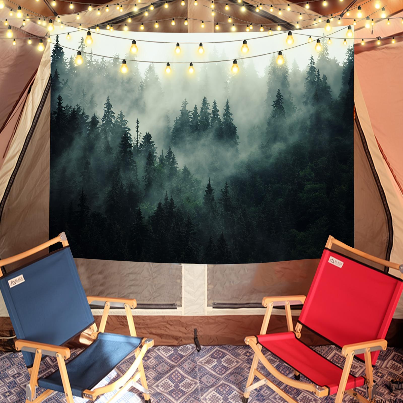 1Pc Misty Forest Wall Hanging Tapestry, Durable Decorative Tapestry - Natural Fog Tree Polyester Backed, Wall Mounted home, office - Harmonious Mountain View with Pine and Rolling Hills, Interior Decor, Party Decor, Free Installation