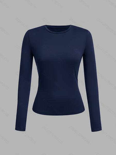 Women's Casual Slim-Fit Long Sleeve Round Neck Tops, 3-Pack Plain Solid Color Shirts for Fall & Winter, Versatile Daily Wear