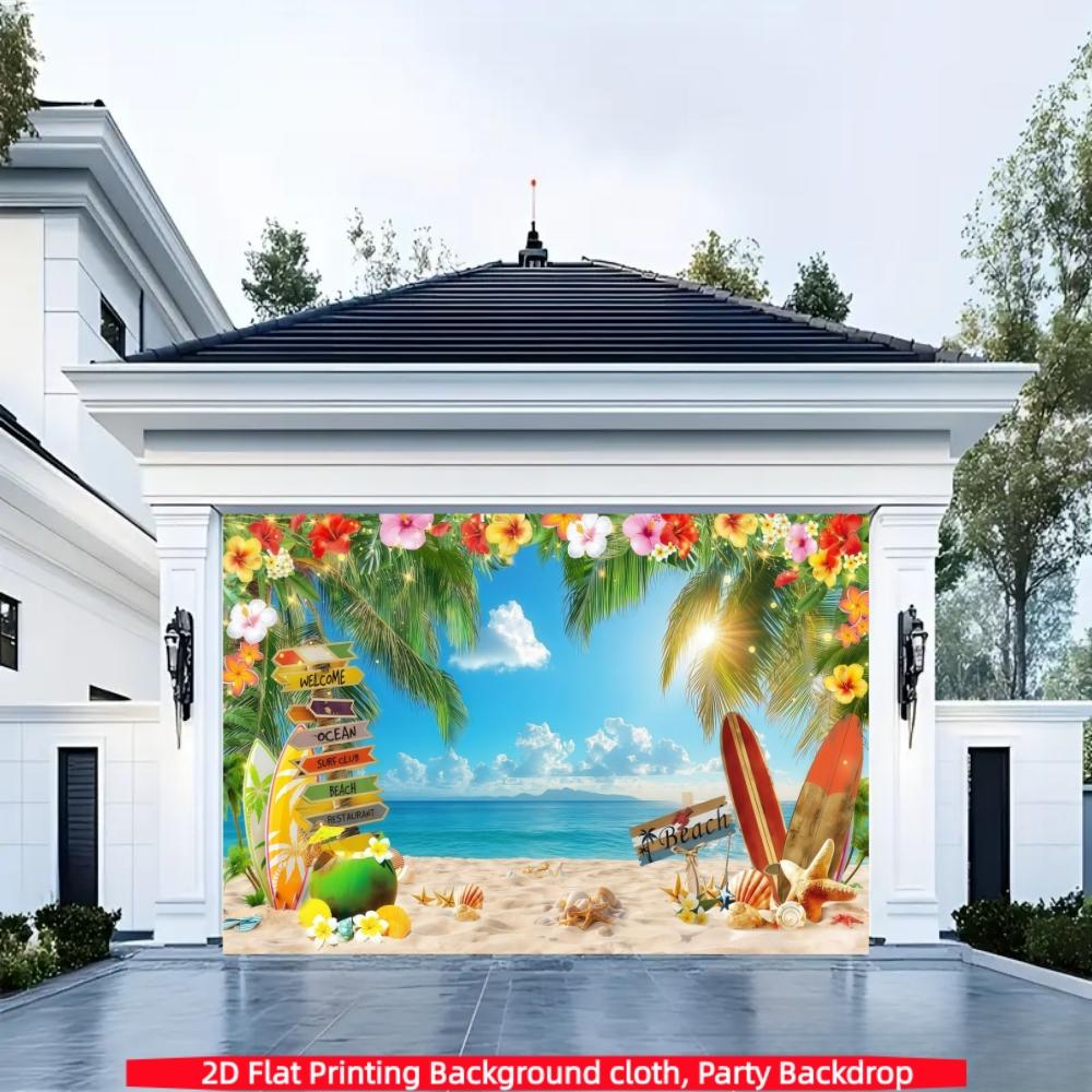 Hawaiian beach background banner, summer Hawaiian tropical palm tree photography background, polyester material, suitable for indoor/outdoor Hawaiian parties, birthdays, weddings, summer decoration, photo booth background, holiday party supplies