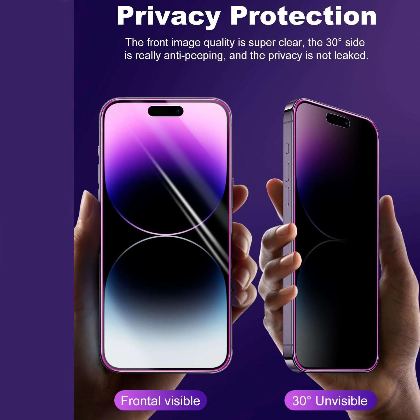 Anti-peep Glow in The Dark Tempered Glass Screen Protector, 2 Counts Phone Screen Protective Film, Phone Accessories Compatible with iPhone 14 13 15, Cover