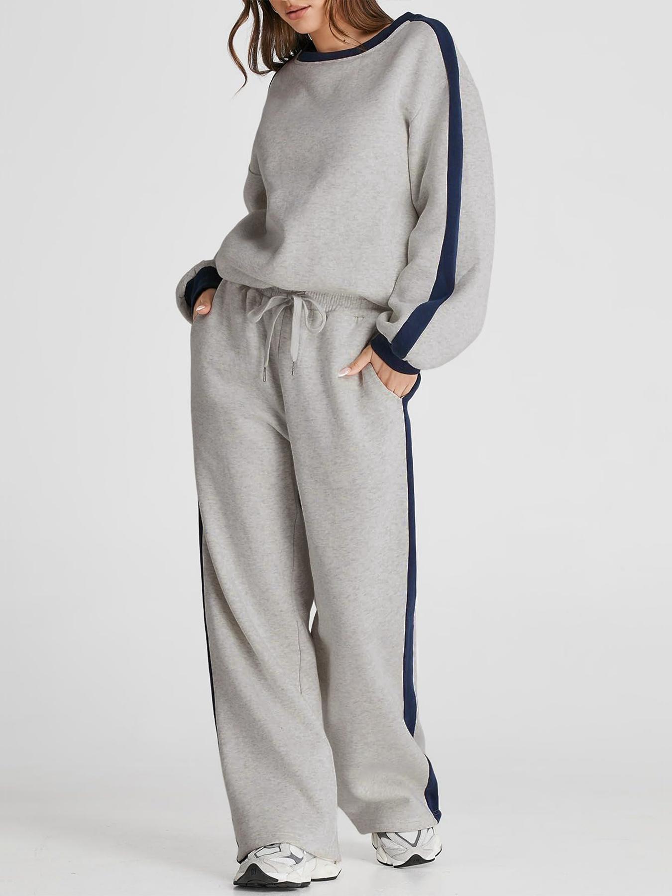 Women's Casual Patchwork Set, Colorblock Top & Loose-Fit Pants, Fall Winter, Comfortable Sportswear for Daily Wear, Athletic Activewear Tracksuits, Sweatsuit Sets, Sweatsuit Outfits