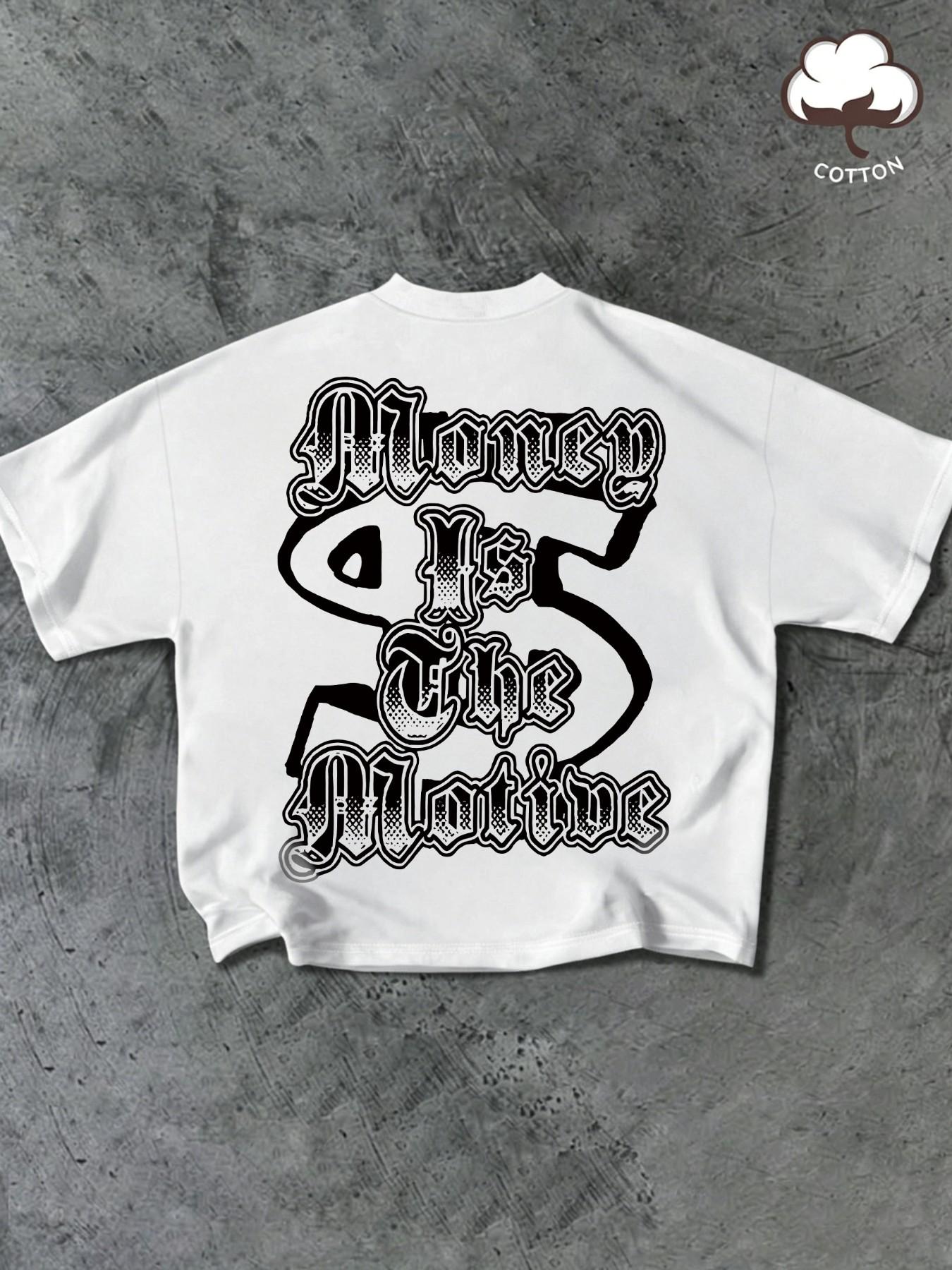 Vintage American Money Motif Graphic Tee for Men, Oversized Crew Neck Cotton T-Shirt with Dollar Sign Hand Print, Gothic Letter Streetwear Hip Hop Top, Casual Summer Outfit for Rapper Skateboard Street Style
