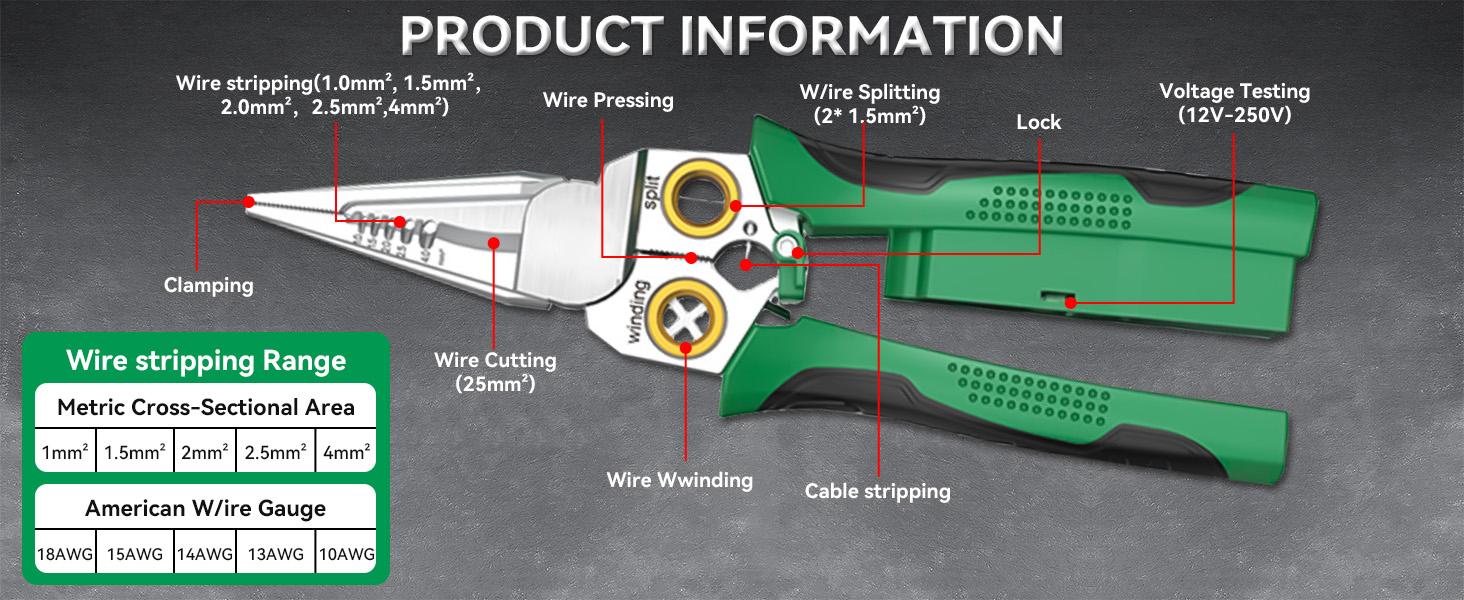 8 In 1 Wire Stripper With Voltage Tester, Multi-Function Electric Wire Stripping Tool For Cutting And Pulling Pliers, Electrician Repair Tool, Wire Strippers Electrical (Green) 8 In 1 Wire Stripper With Voltage Tester, Multi-Function Electric Wire Stripping Tool For Cutting And Pulling Pliers, Electrician Repair Tool, Wire Strippers Electrical (Green)