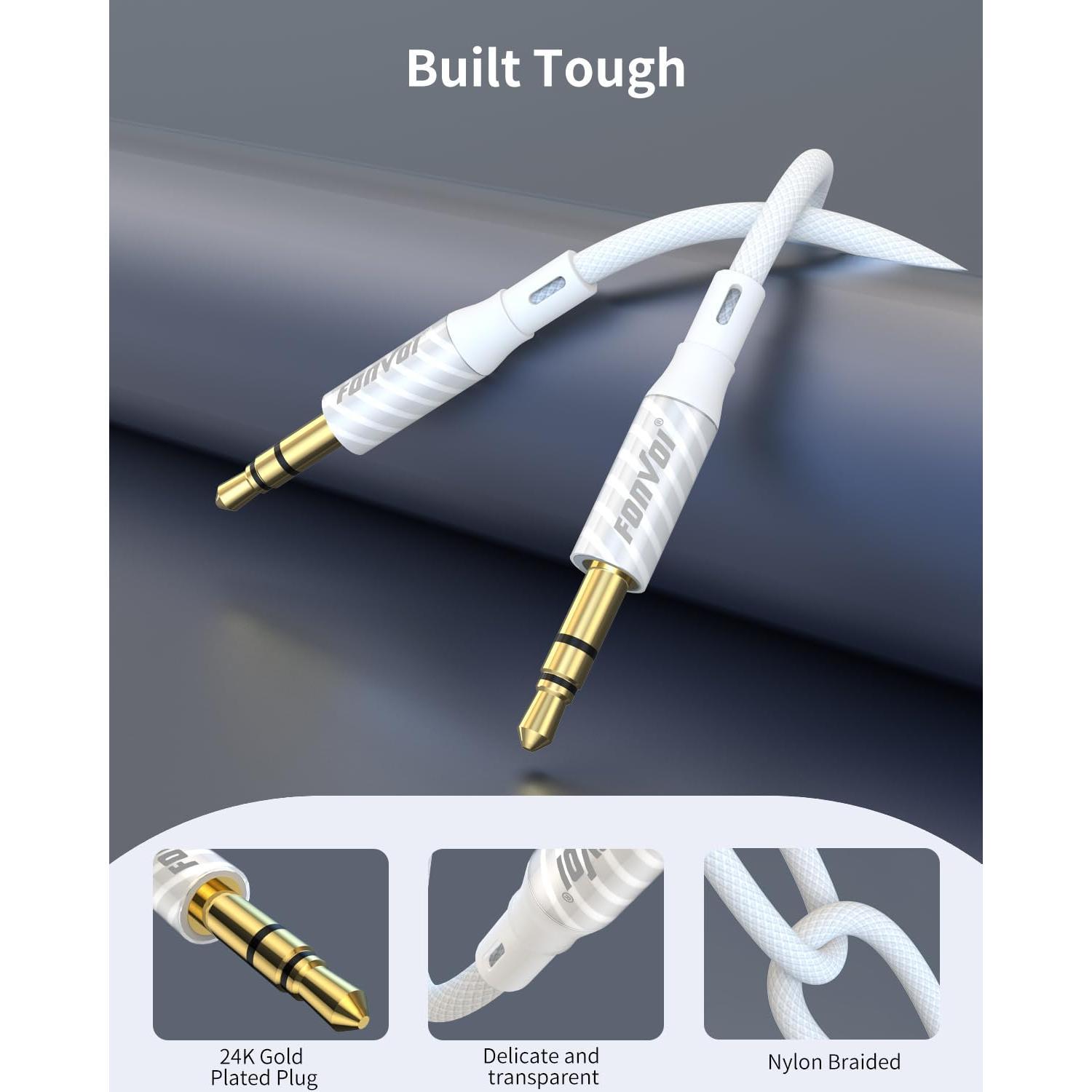 AUX ,3.5mm Audio AUX Cord for ,Braided 3.5mm Male to Male Stereo , Compatible with:Headphones, Phones, iPod, Audio,MP3 and  (1.2M+1.2M)