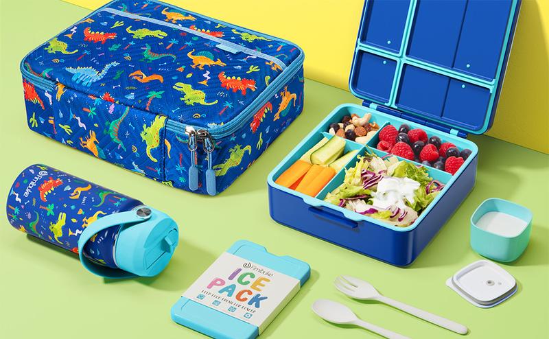 Fimibuke Bento Lunch Box with 4 Compartments, Insulated Lunch Bag, Stainless Steel Vacuum Thermos Food Jar, and Utensils for Girls and Boys