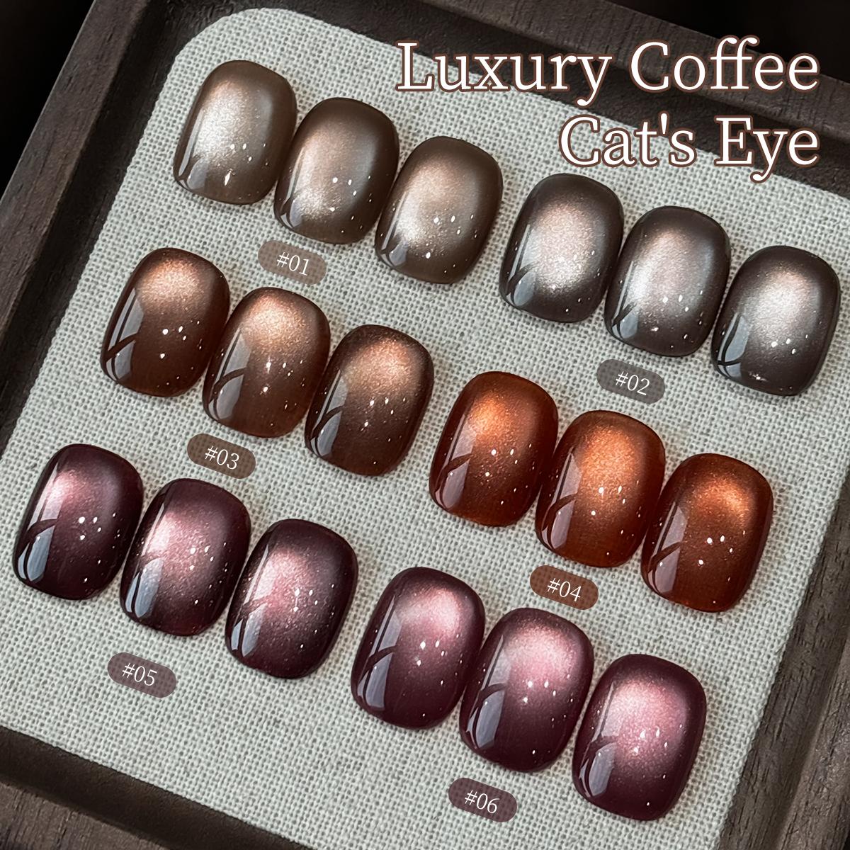 【LIVE】6PCS*15ML Light Luxury Coffee Cat Eye Gel Super Bright Cat Eye Nail Gel Polish for DIY Nail Art High-Density Glitter Long-Lasting Unscented Alcohol-Free