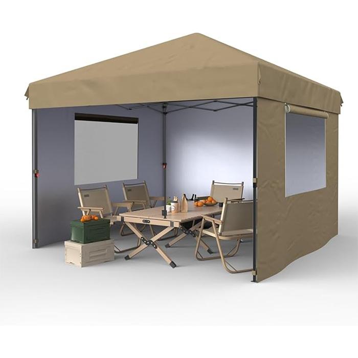10x10 Pop Up Canopy Tent with 3 Sidewall Heavy-Duty 210D Oxford Fabric & Rust-Proof Frame - 3 Adjustable Heights, Roller Bag, 4 Sandbags - UV Protection for Beach, Party