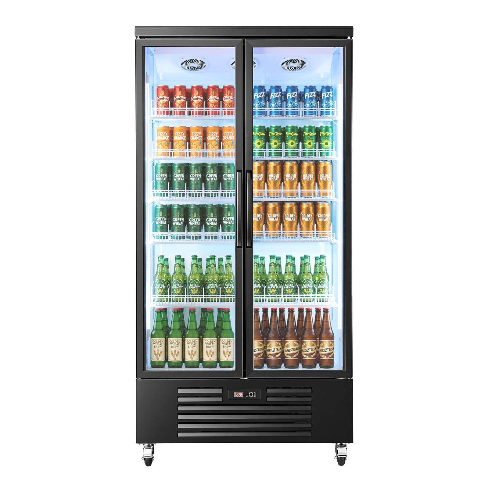VEVOR Commercial Merchandiser Refrigerator - 24.9 Cu. Ft/705L Upright Beverage Cooler with Glass Doors, 5 Adjustable Shelves, Soft LEDs, Casters, Upright Freezer for Bars, Supermarkets