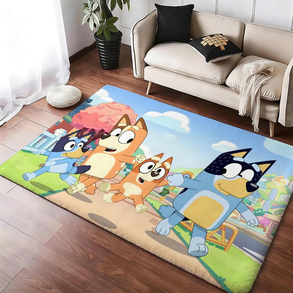 Kwaii Anime B-Bluey Floor Mat Flannel Rugs Soft Warmth Floor Mat Thickened Non-Slip for Room Home Decor Door Mat Strong Water Absorption Upgraded Anti-Slip Backing Easy to Clean