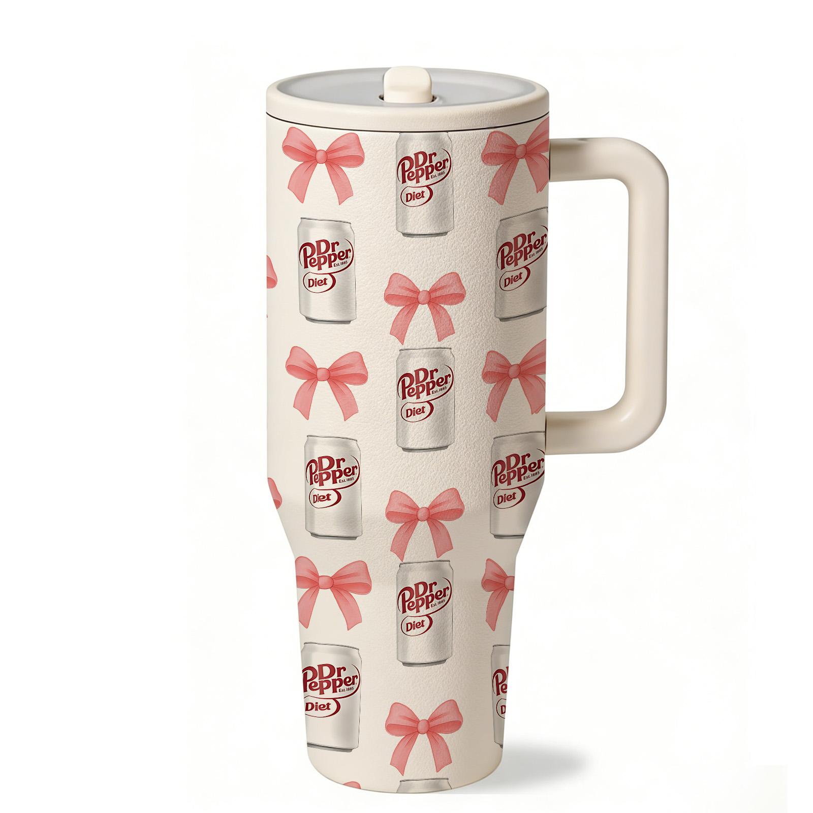 Siphalo 40oz Vacuum Cup with Handle & Straw, Double-Wall Stainless Steel Insulated Tumbler, Tumbler with Lid, Leak-Proof Thermal Mug That Keeps Drinks Hot for 12 Hours & Cold for 24 Hours, Cherry Soda Heart Pattern, Valentine's Day & Birthday Gift