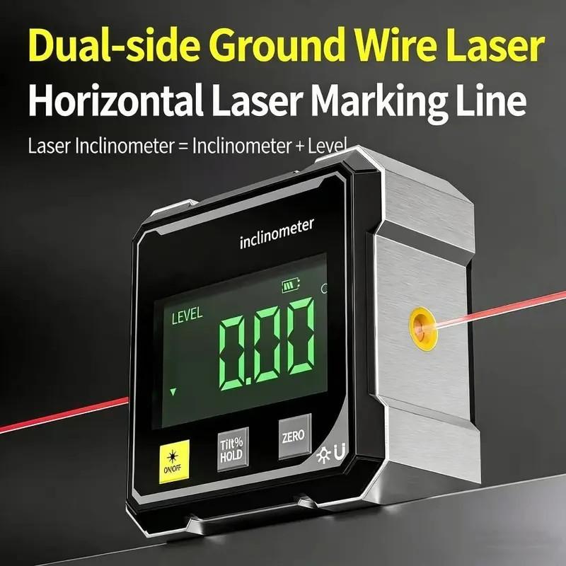 Digital Angle Meter with Electronic Laser Level, Quad Strong Magnet Protractor, Woodworking Measurement Tool, Precision Angle Finder