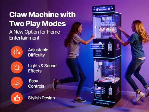 VEVOR Claw Crane Machine, Medium-Sized Arcade Game Machine with Claw+ Grabber Double-Layer, Light Sound, Toy Candy Grabber Prize Dispenser Vending Toy, for Commercial Home Cinema, Black Purple