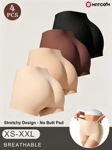 HOTCOM 4-Pack Women's High Waist Tummy Control Boyshorts,(Stretchy Design - No Butt Pad),Seamless Butt Lifting Shapewear, Invisible No Show Underwear, Breathable Soft Fabric, Natural Skin Tone Colors, Perfect for Dresses/Skirts/Daily Wear,
