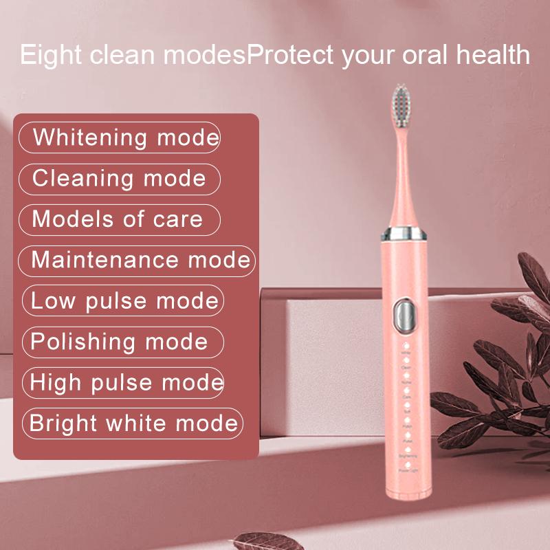 Christmas new products Deep Cleaning Electric Toothbrush with 4 Brush Head & Case,8 Cleaning ModesRechargeable Toothbrush for Home & Travel,Fall, Winter Gift, New Year Gift, ChristmasGift, Stocking Fillers, Thanksgiving Gifts Cleansing Pink