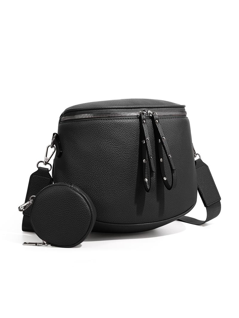 Lychee Texture Large Crossbody Bags for Women, PU Leather Bum Bag with Coin Purse, Stylish Checkered Sling Purse with Adjustable Strap, Lightweight Commuting Shoulder Bag Fanny Packs for Mother Travel Gifts Everyday Use