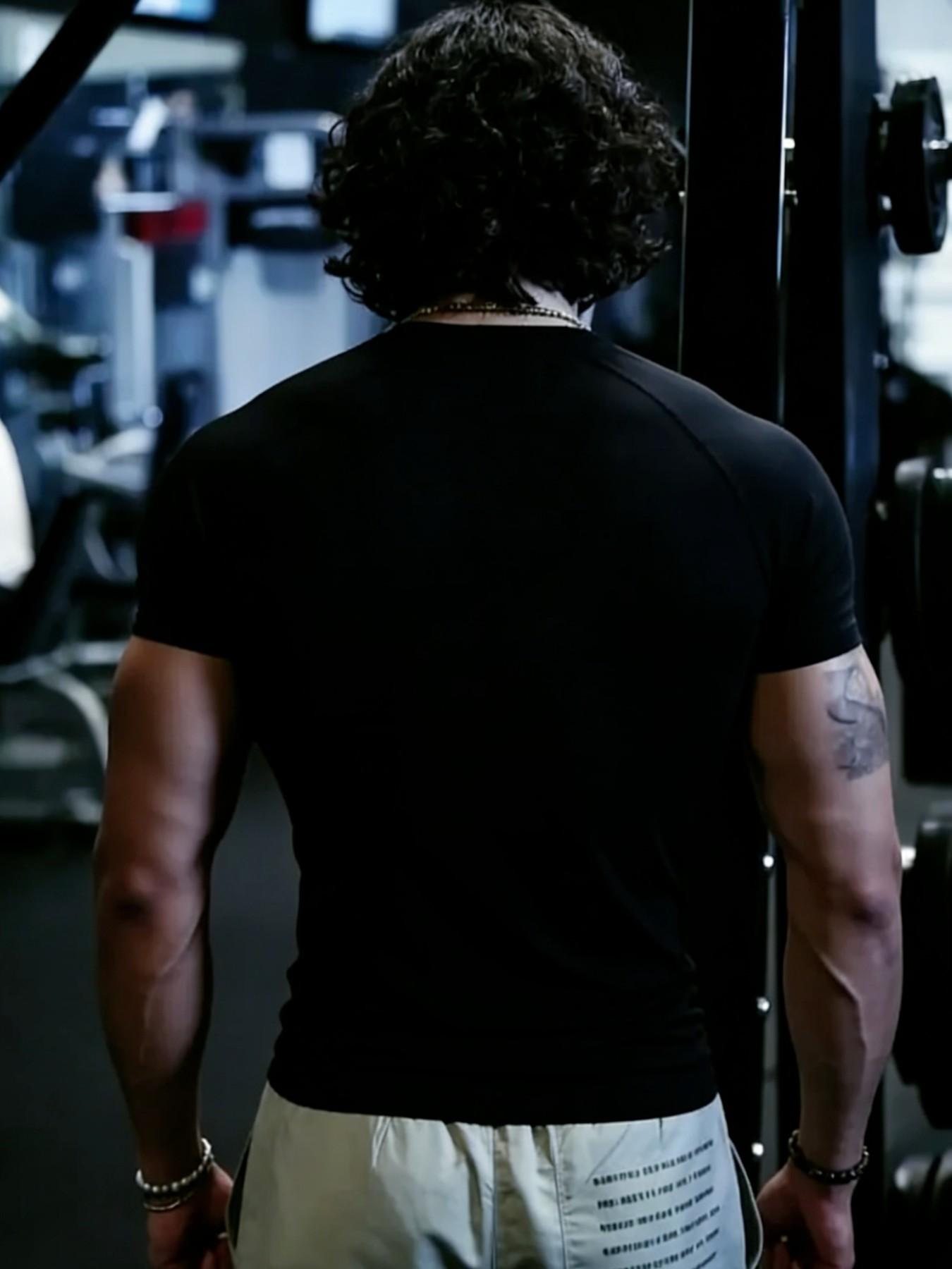 Men's New Fitness Short Sleeve Sword Print Trendy T-Shirt, High Elasticity Tight Fit Quick-Dry Sports Cycling Shirt, Men's Fashion Top