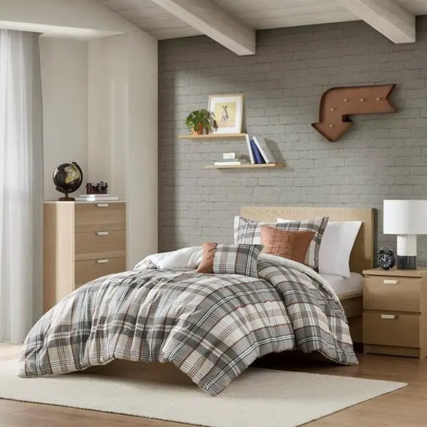Nokaa Full/Queen Plaid Comforter Set - Hypoallergenic Polyester Bedding with Antimicrobial Treatment, OEKO-TEX Certified, Machine Washable, Includes Comforter, Shams & Throw Pillows, Multicolor