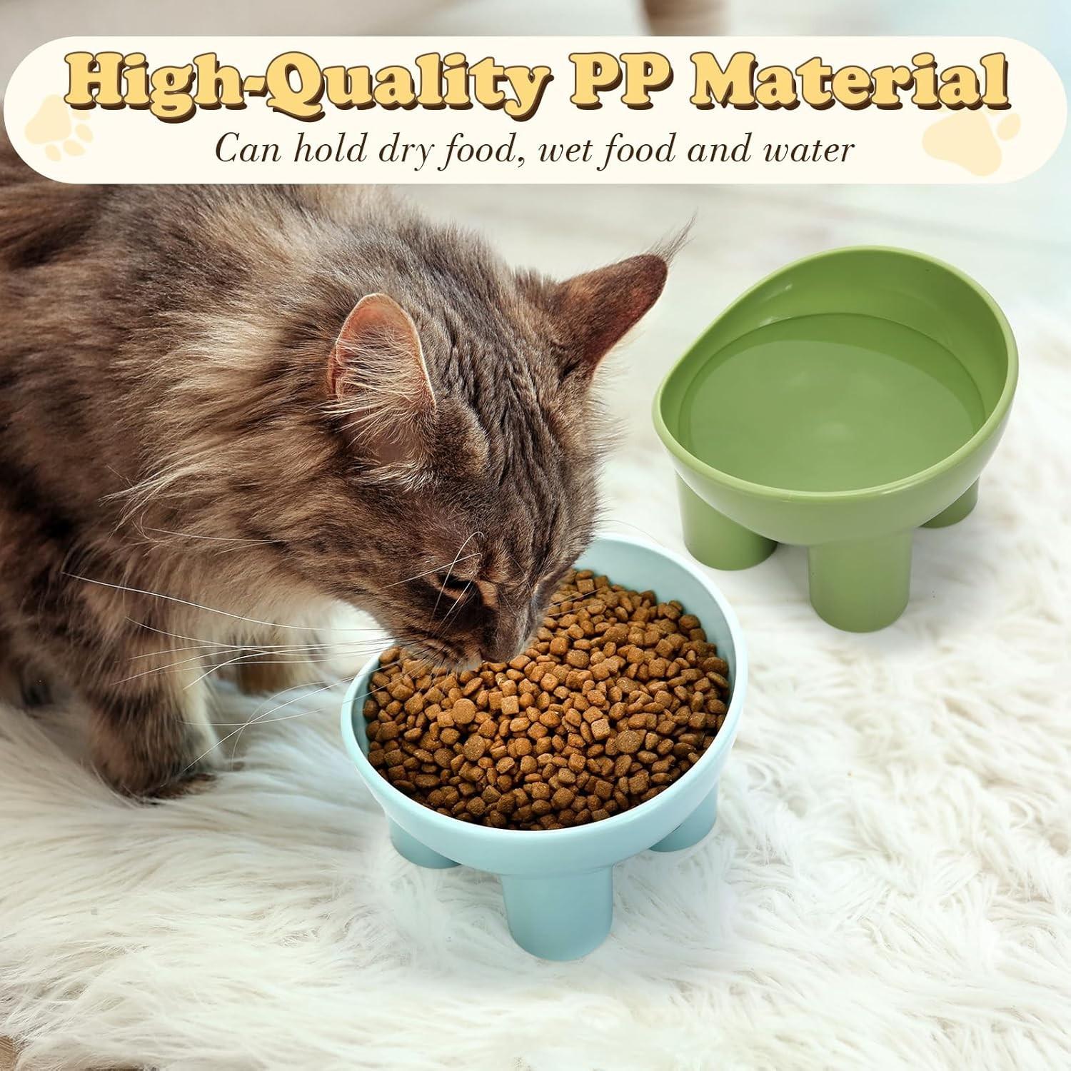 Pet Bowl Cat Dish, Large Water Bowl, Anti-Spill High Footed Bowl, Prevents Vomiting, Indoor Pet Food & Water Set, Blue