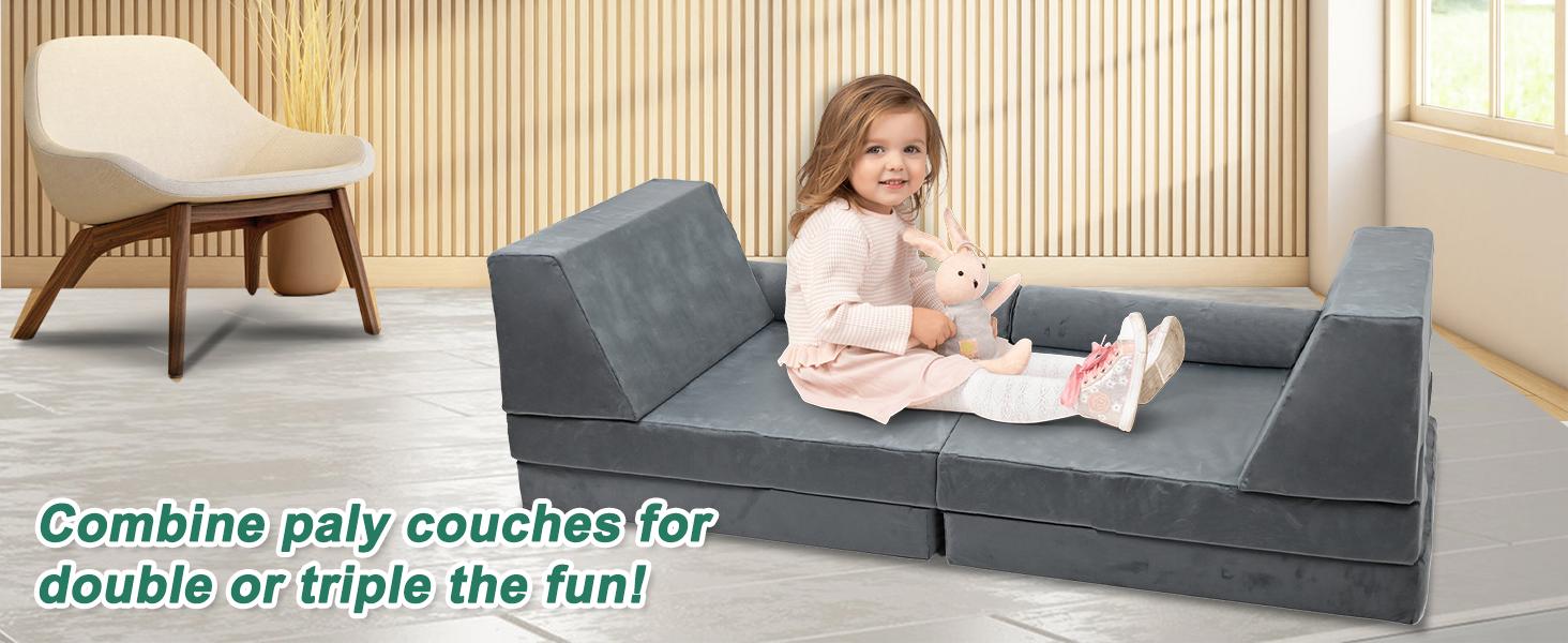 MOPHOTO Kids Couch Play Set, Modular Kids Sofa Couch Fold Out Couch Playhouse Play Set for Toddlers, Creative Couch Kids Foam Play Couch Indoor