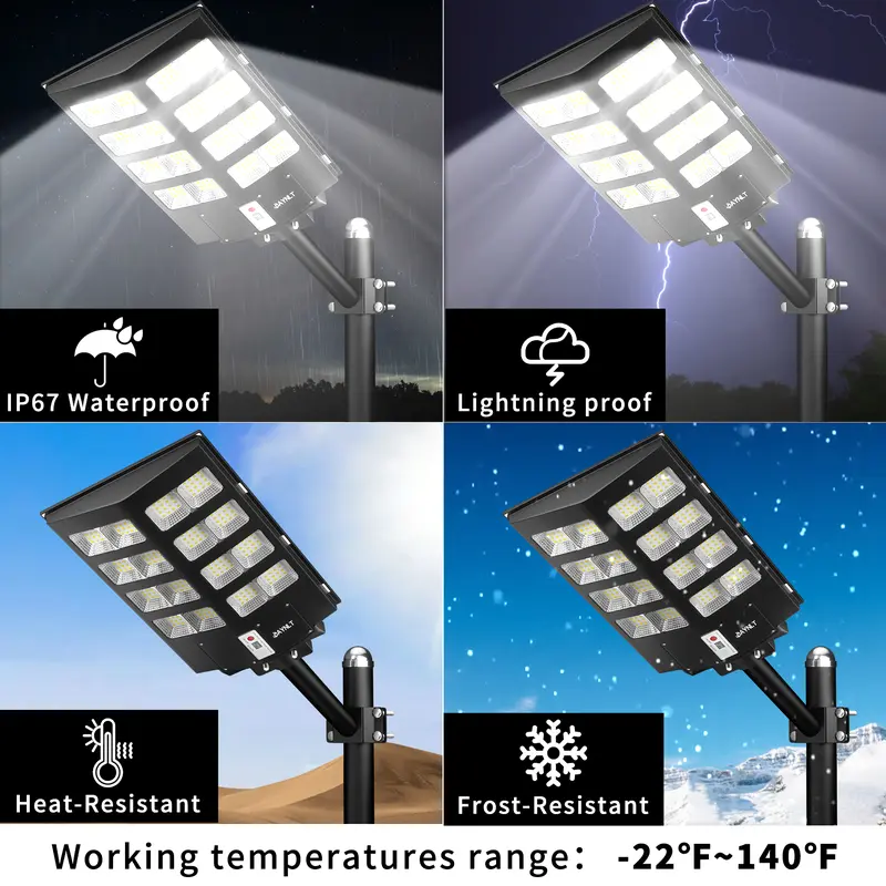Product Introduction of Durable Solar Garden Lights Outdoor, Easy to install,240000LM LED Energy-Efficient , 6500K Motion Sensor, with Remote Control, Dusk to Dawn for Yard, Parking Lot, Commercial Area ,Driveways,IP67 Waterproof Rainy Day Available 10