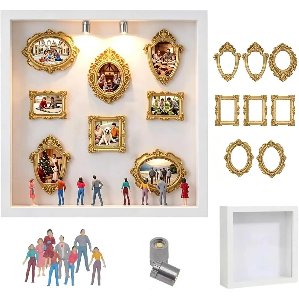 Mini Museum Silhouette Shadow Box, Creative Memory Display Kit with Gold Frame, Picture Frames, Anniversary Wedding Valentine's Day Gift
