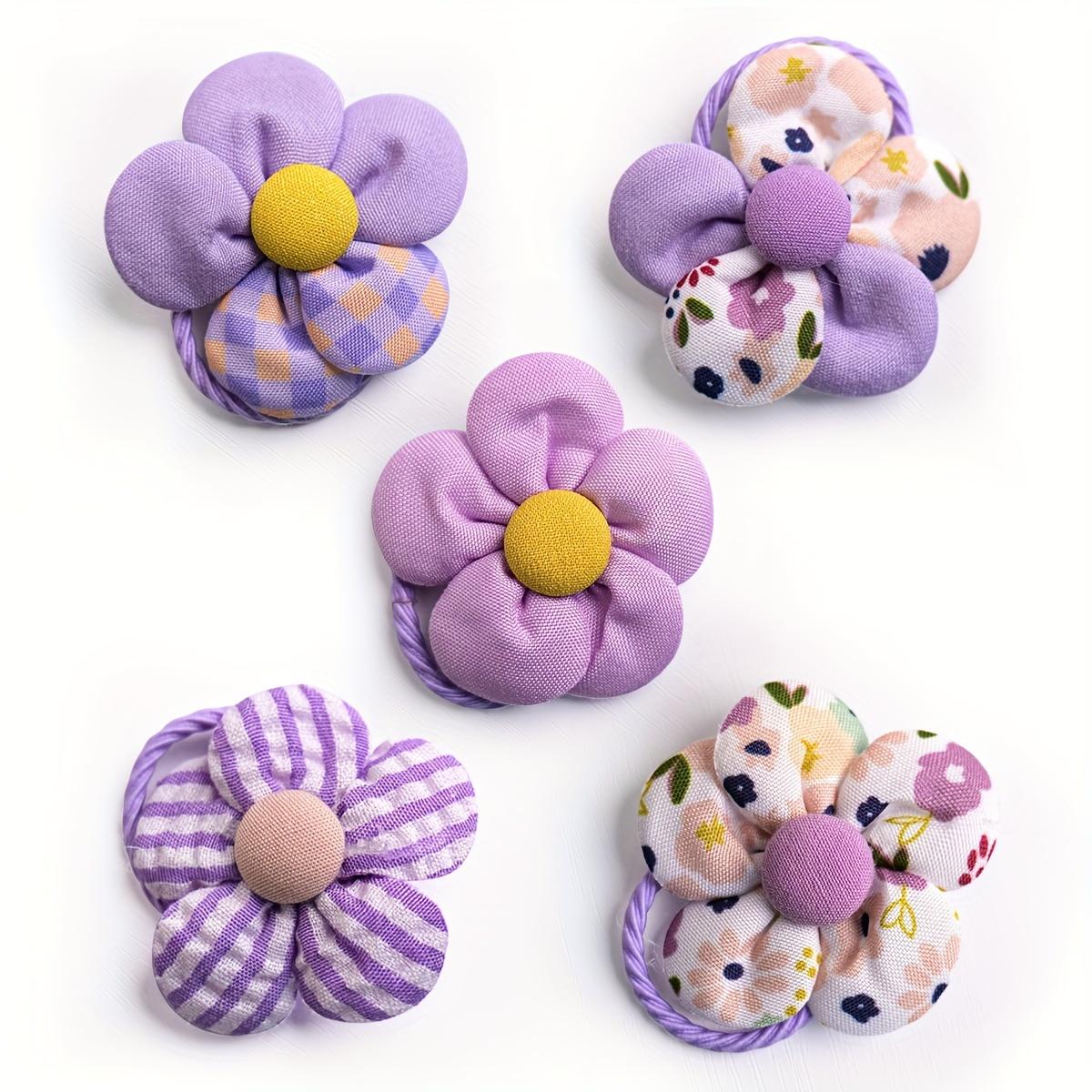 2pcs Cute Floral Dog Hair Ties - Assorted Purple Flower Elastic Bands for Pets, Ideal for Yorkies, Bichons & Maltese