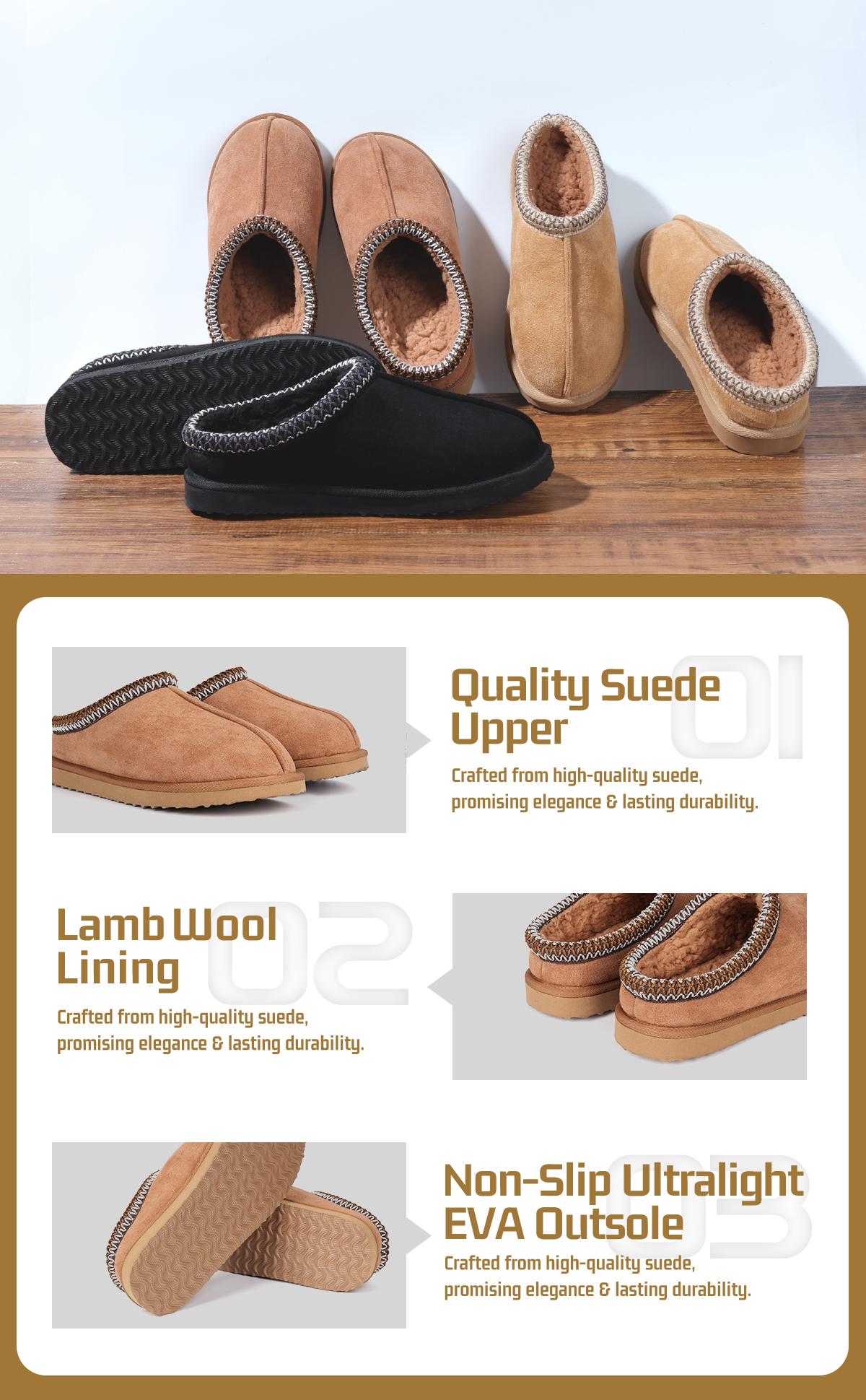 Women's Platform Slippers for Women  Indoor and Outdoors Slippers Slip On Fur Fleece Lined Suede Short Ankle Boots Indoor and Outdoor Furry Warm House Slippers Anti-Slip Boot for Outdoor