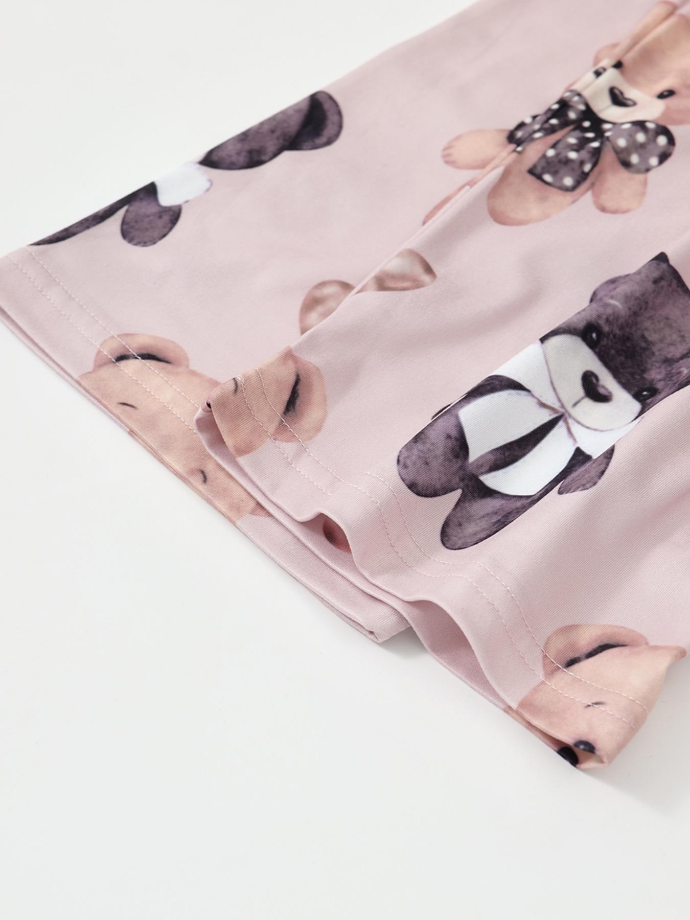 Women's Cartoon Bear Print Short Sleeve Tee & Pants Pajama Set, Casual Comfy Round Neck T-Shirt & Elastic Waist Trousers PJ Set, Loungewear Pajamas Set, Ladies Sleepwear for All Seasons