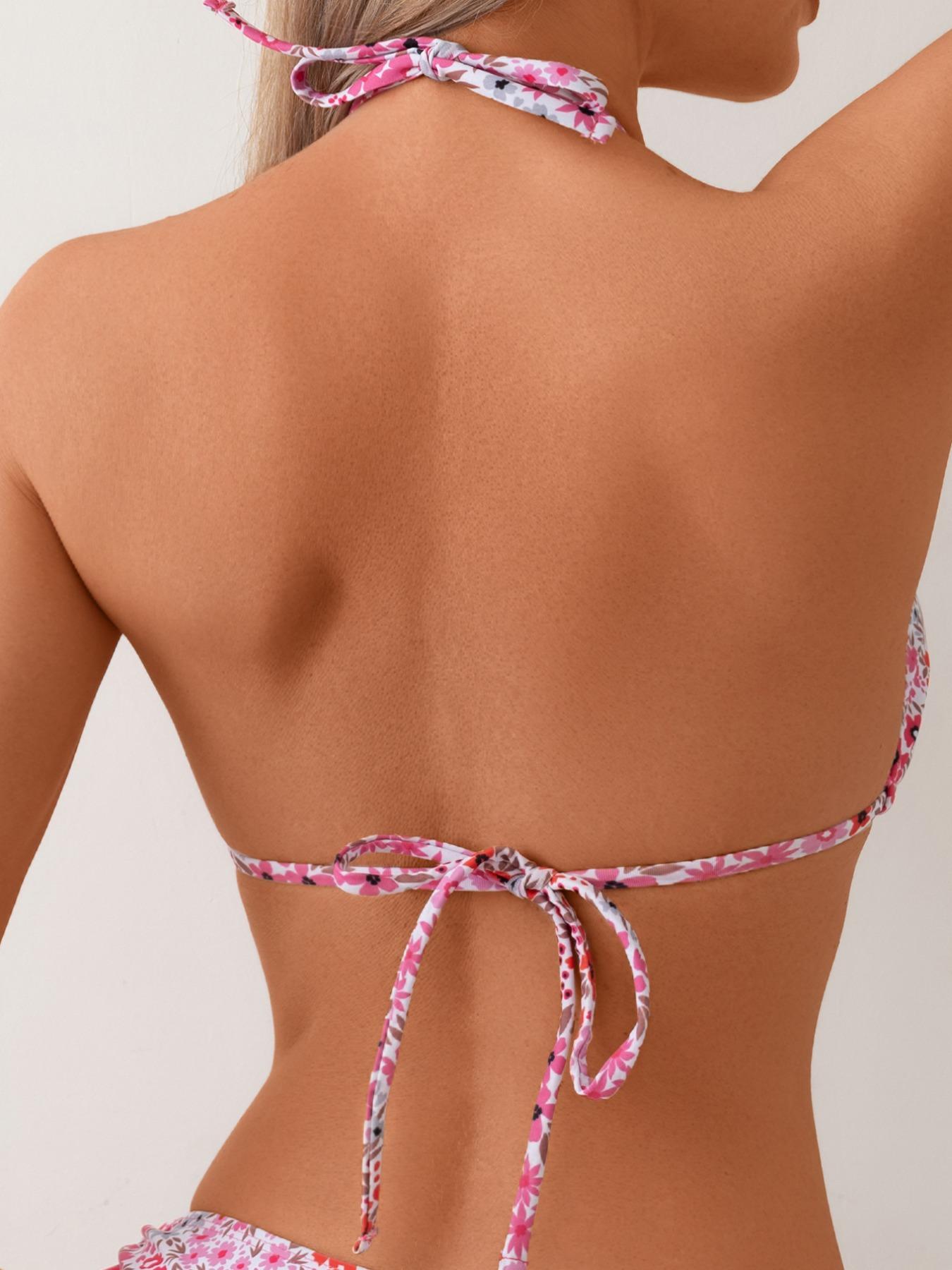 Women's High Waist Bikini Set, Floral Bikini Top, Thin Strap Floral Design, Two-Piece Swimsuit, Perfect for Beach Vacation and Summer Casual Wear
