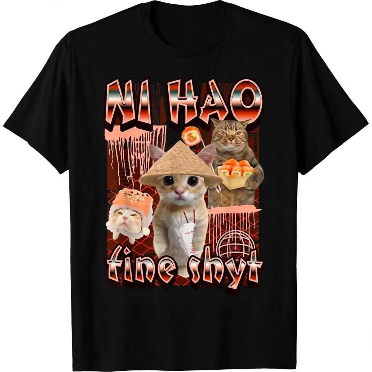 ni hao fine shyt funny brainrot gen z meme gen alpha T-Shirt Casual Birthday Cartoon T-shirt Cartoon graphic t-shirt