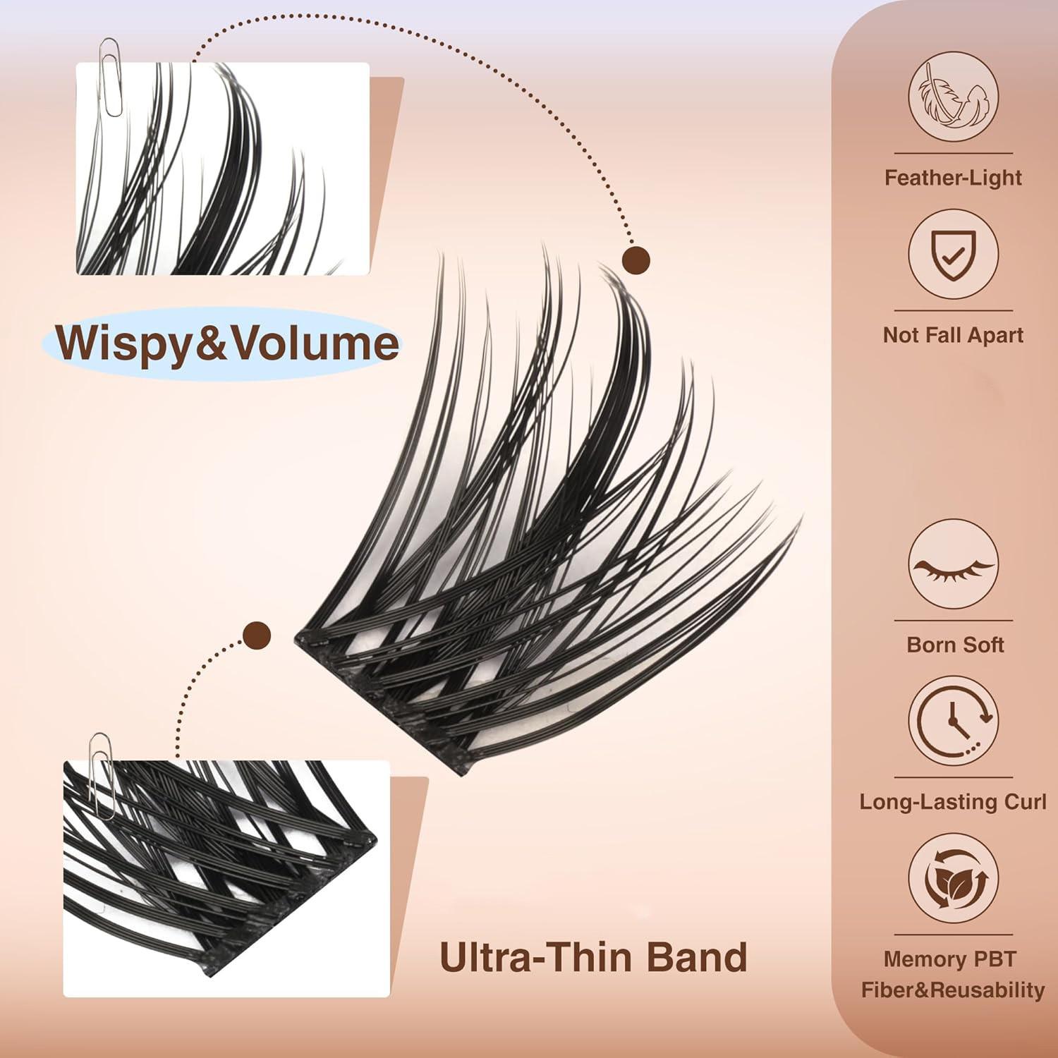 Pointed Eyelash Clusters, Fine Thread Lashes, Dense DIY Eyelash Growth Liquid, C Curl Fairy Eyelashes, Soft Individual False Eyelashes 10-16mm