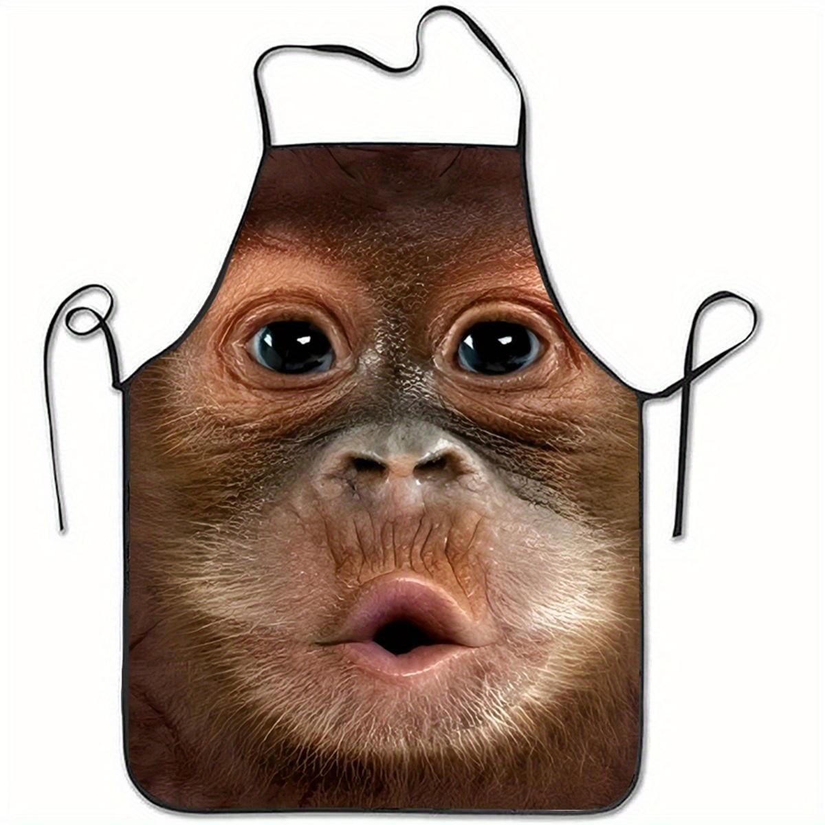 1pc Gorilla Bear Close up Facial Printed Apron, Suitable for Home Kitchen Baking Work - Fashionable Design, Kitchen Apron | Playful Design | Smooth Surface