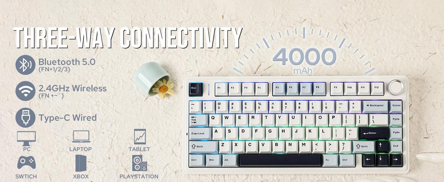 【Flash sale】Aula F75 Gasket Mechanical Keyboard, 75% Wireless Hot Swappable Gaming Keyboard with Five-Layer Padding&Knob, Bluetooth/2.4GHz/USB-C, RGB