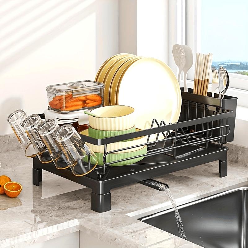 1 Set Black Kitchen Sink Drainer Rack Detachable Utensil Holder with Drainboard Countertop Dish Drying Organizer