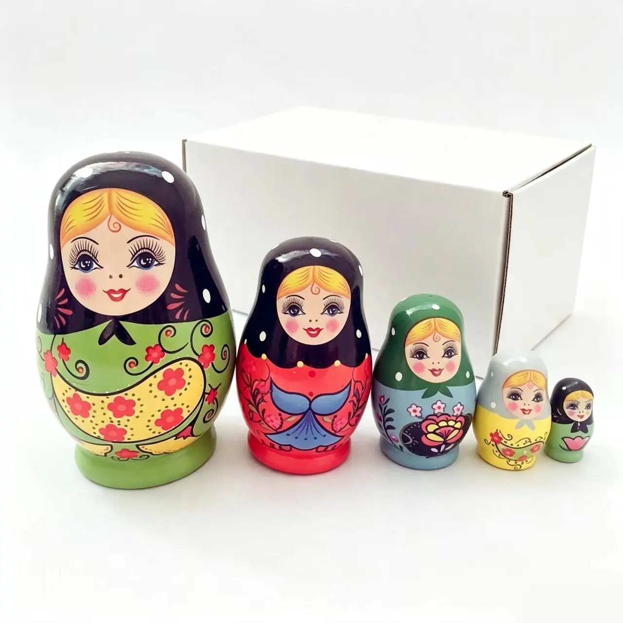 Five-Layer Girl Russian Doll, Hand-Painted Wooden Nesting Toy, Eco-Friendly, Unisex Design, Perfect Gift for Girls, Ideal for Home Decor