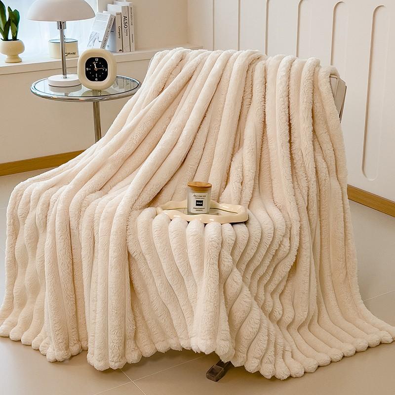 Luxurious Reversible Rabbit Fur Throw Blanket, Soft and Comfortable, Ideal for Home, Office, and Outdoor Use, Single Piece
