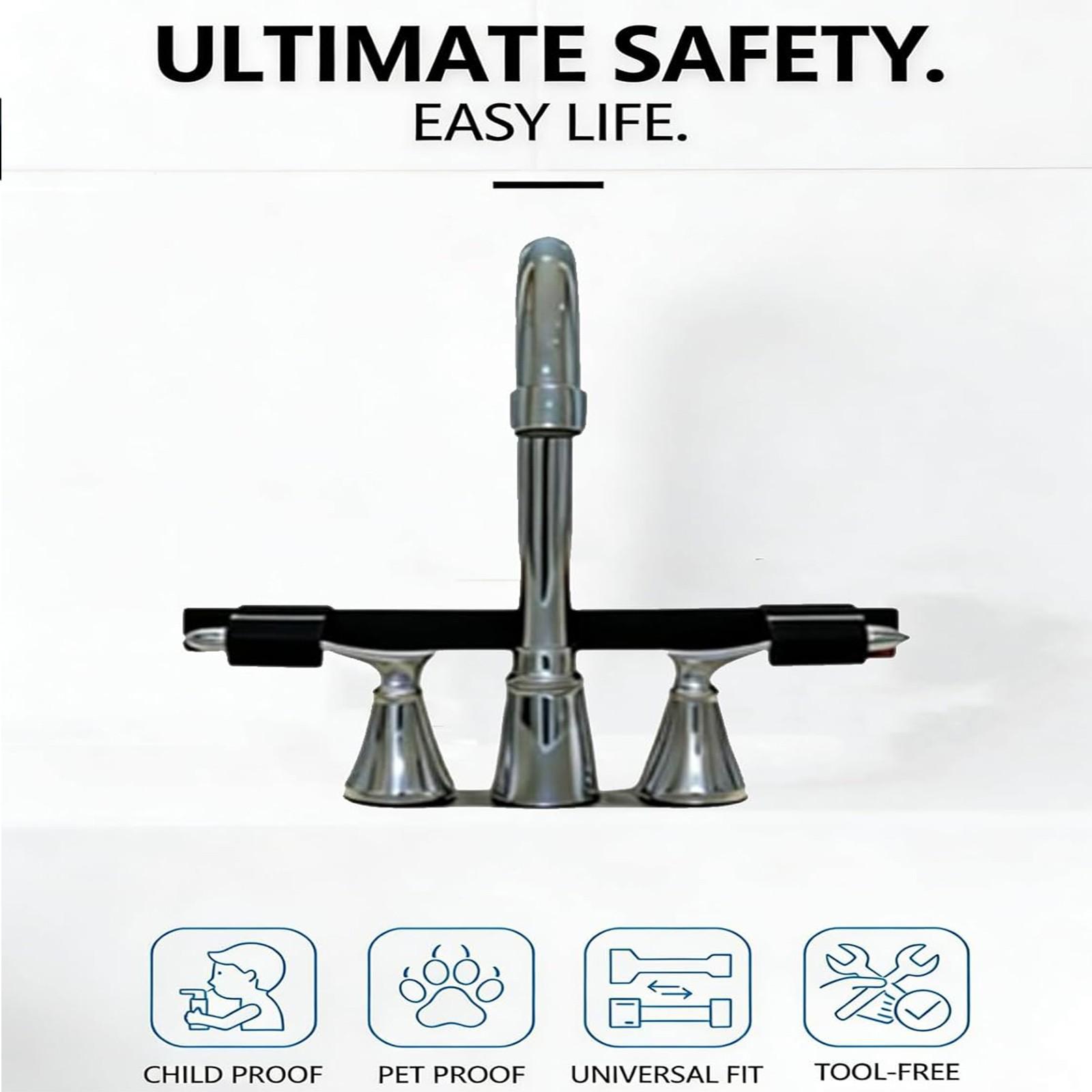 1 PCS Universal Faucet Handle Lock for Double Sinks, Child & Pet Safety Guard with Central Pipe Fixation, Prevents Handle Turning Durable Tap Lock, Quick-Install Sink Faucet Stopper for Kitchen Bathroom