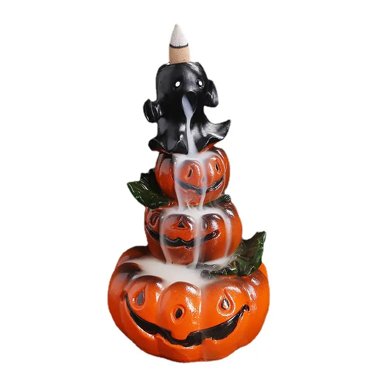 Original Resin Halloween Pumpkin Backflow Incense Burner, European Vintage Ghost Festival Smoke Fountain Incense Holder Decor, Delicate Resin Craft, Slow Downflow Smoke Design, Perfect Desktop Ornament For Home Shop Halloween Party, Ideal Holiday Gift Bir