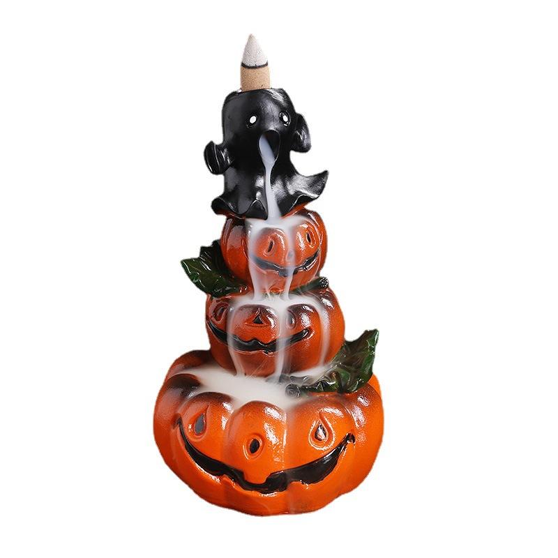Original Resin Halloween Pumpkin Backflow Incense Burner, European Vintage Ghost Festival Smoke Fountain Incense Holder Decor, Delicate Resin Craft, Slow Downflow Smoke Design, Perfect Desktop Ornament For Home Shop Halloween Party, Ideal Holiday Gift Bir