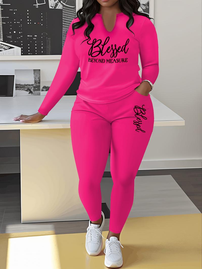 [2pcs Print Set] Big Size Women'S Fashion Two-piece Set Loose Long-Sleeve Oversized Round Neck Casual Print