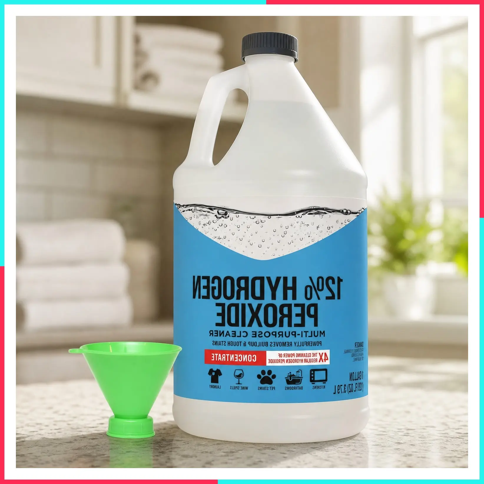 12% Concentrated Hydrogen Peroxide, 128oz, for Kitchen, Bath, Laundry, Home and Garden with Easy Fill Funnel