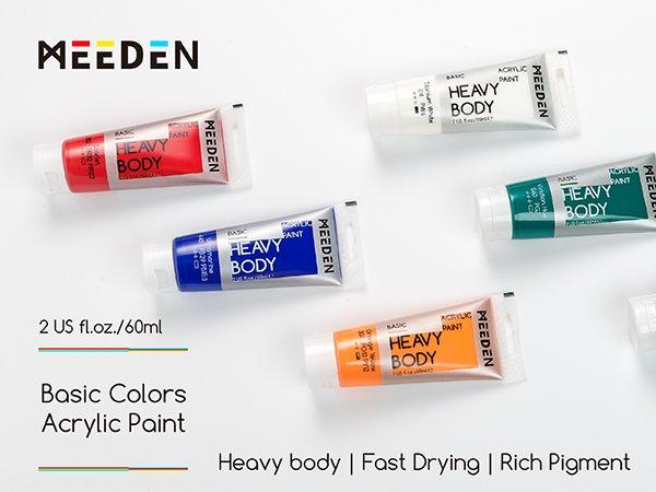 MEEDEN Heavy Body Acrylic Paint - Basic 24 x 60ml (2 oz) Color Paint Set for Adults - Rich Pigment Art Craft Paints for Canvas Clay Wood MEEDEN Heavy Body Acrylic Paint - Basic 24 x 60ml (2 oz) Color Paint Set for Adults - Rich Pigment Art Craft Paints for Canvas Clay Wood