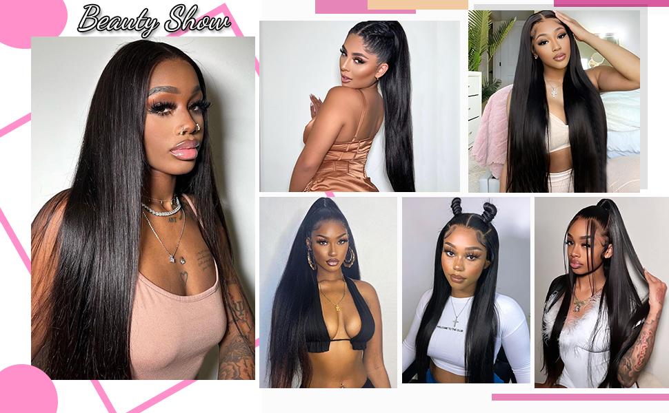 Bling Hair Straight 13x4 Lace Front Wigs Real Hair With Haline Hair 150% Density Transparent Real Hair For Woman Can Make Ponytail and Bun 360 Full Lace Wigs 24 26 28 Inch