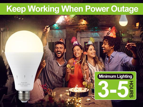 DEBAOBULB 3000K Warm Light E26 120V 9W Rechargeable Battery Operated Emergency LED Lamp Multifunctional Hook Included Home Energy Saving Lighting