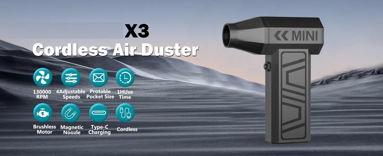 Turbo Jet Blower Cordless Air Duster 130,000RPM Cordless Electric Compressed Air Duster Mini Turbine Fan, Violent Fan for Keyboard Computer Cleaning