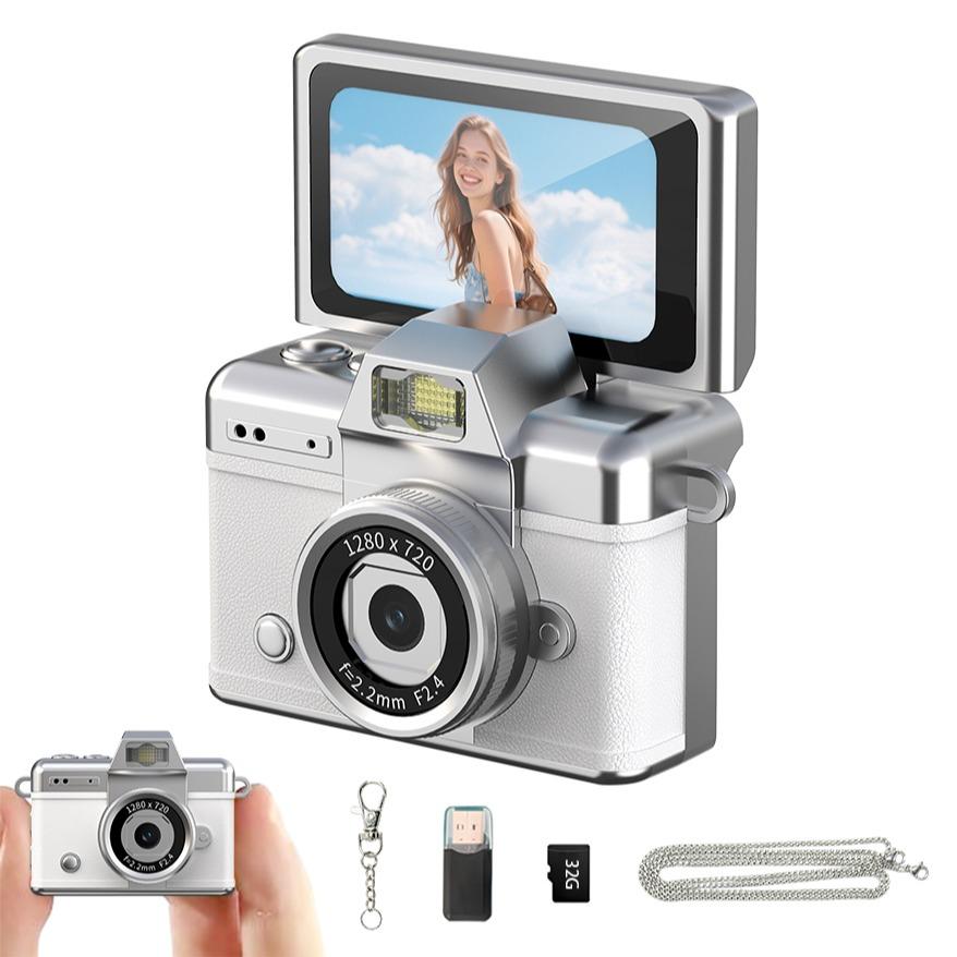 Thumb Camera Flip Screen Mini Camera, Retro CCD Digital Pocket Camera for Students, Portable Compact Everyday Camera, HD Digital Camera, Electronic Portable Camera