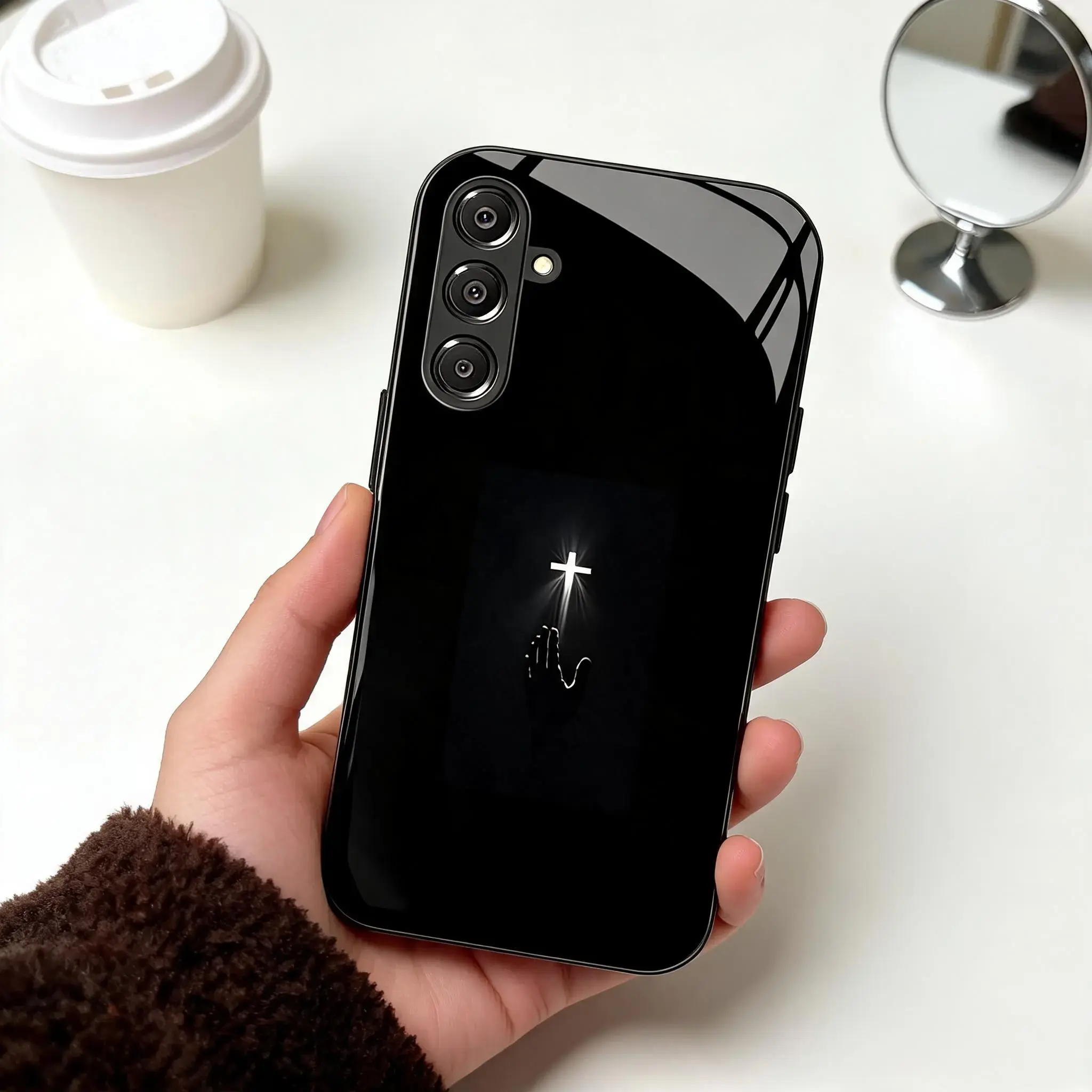 devout cross pattern design suitable for Samsung Galaxy A11,M11,F12,M12,A12,A13,A04s,A14,A15,A16,A20s,A21,A21s,A22,M22,A23,A24,A25,A26 Smartphone protective Hard Case glass texture Simple design new styles Phone Case Cover Casing