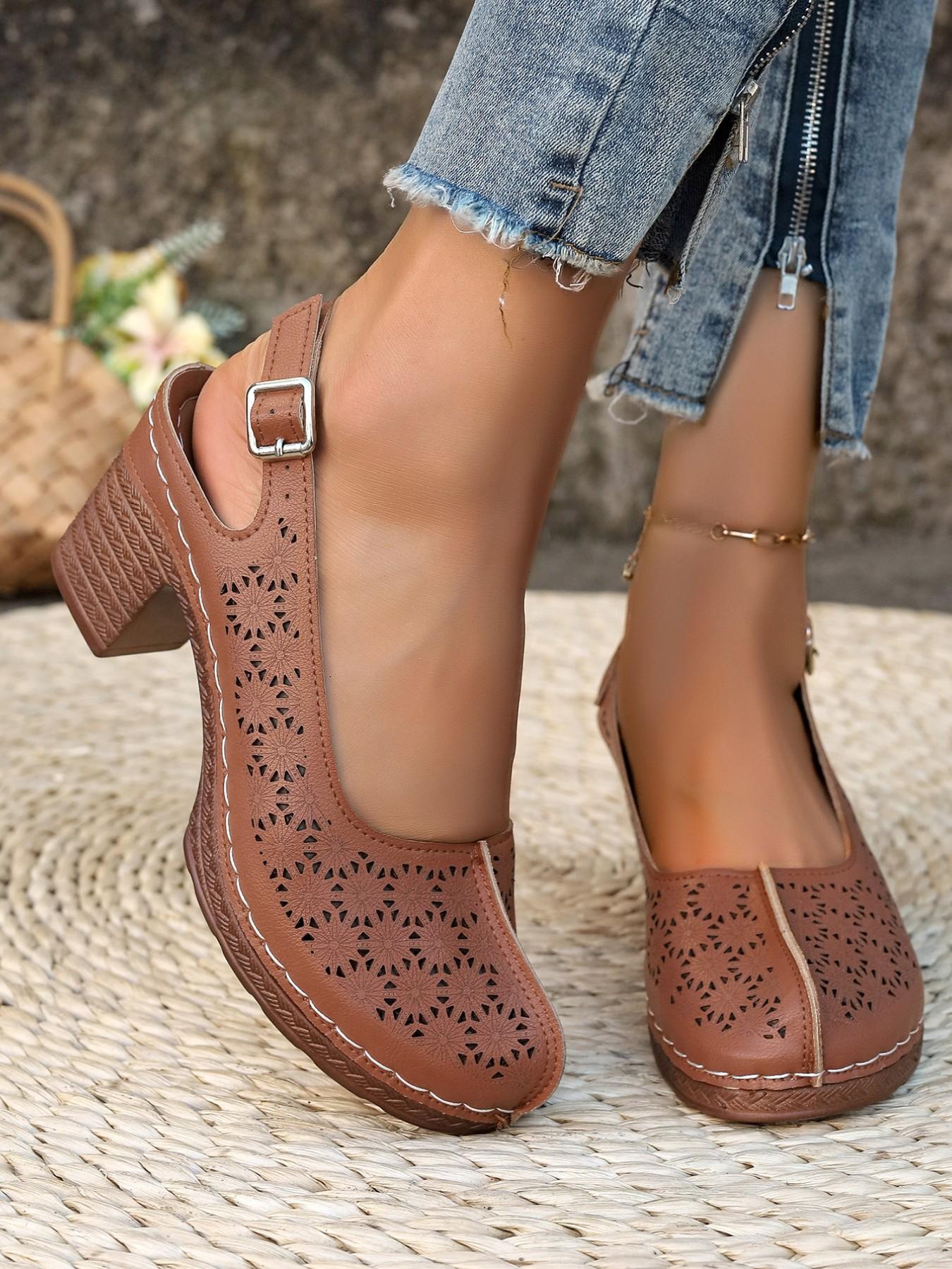 Elegant Hollow Out Women's Sandals, Secure Closed-Toe, Fashionable Slingback, Lightweight Comfort, Breathable, Perfect for Summer Outdoor Activities