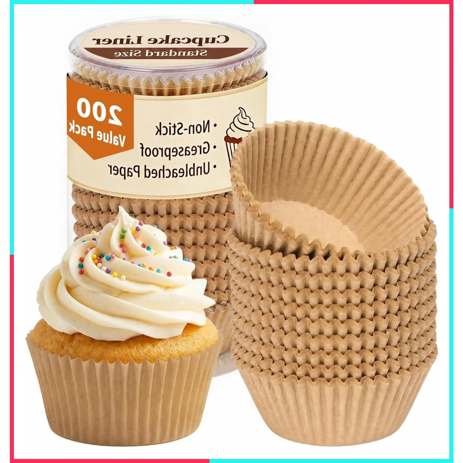 200 Premium Cupcake & Muffin Liners – Unbleached, Greaseproof & Non-Stick Parchment Paper Baking Cups for Baked Goods and Party Treats
