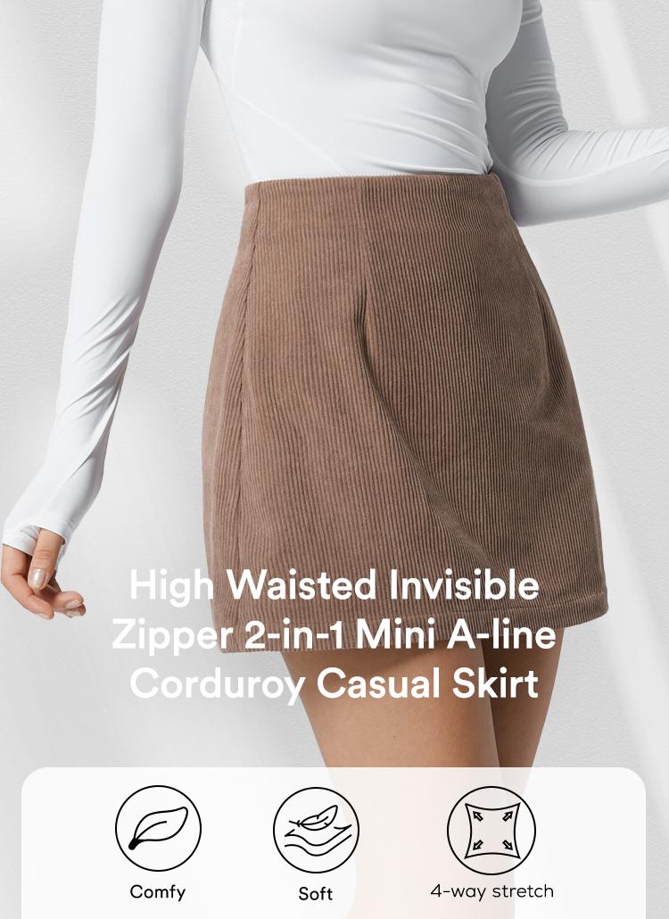 【Creator‘s Pick】Halara High Waisted Invisible Zipper 2-in-1 Mini A-line Corduroy Casual Skirt
